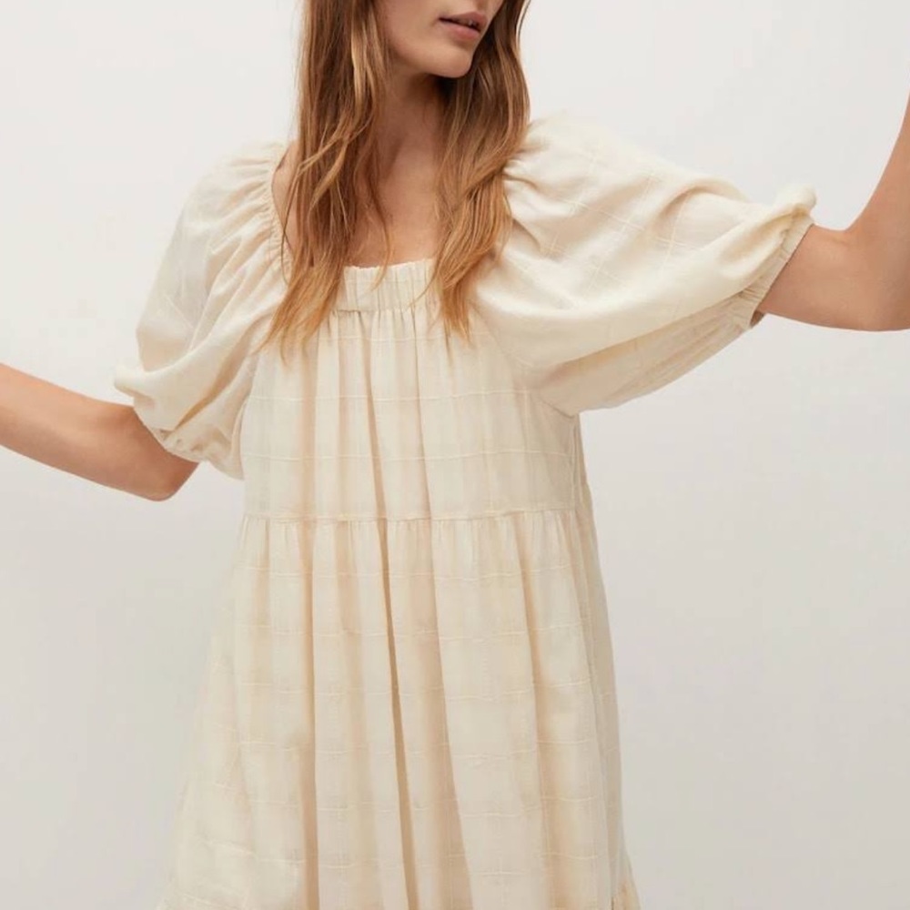 Mango Puffed Sleeves Cotton Dress Sz Small